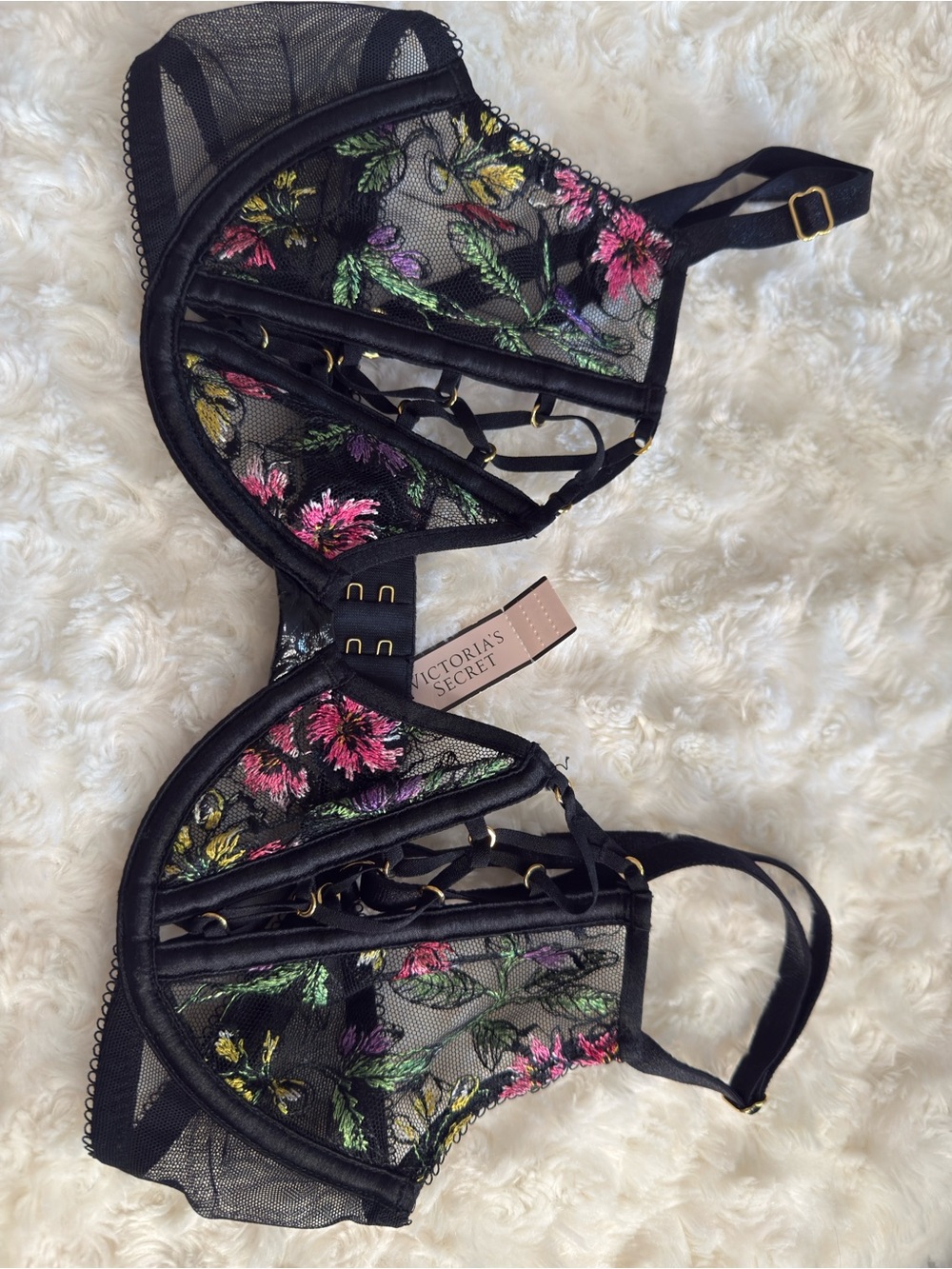 Victoria's Secret Black Sheer Floral Embroidered Underwire Bra